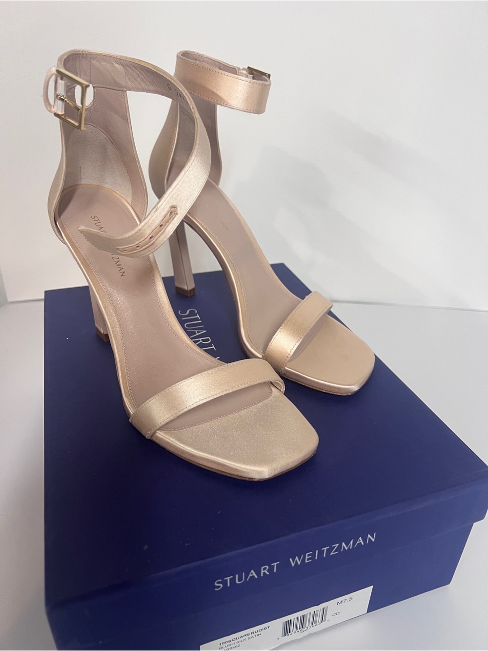 Stuart Weitzman Blush pink / Champagne Silk Satin Ankle-Strap Heels, size 7.5